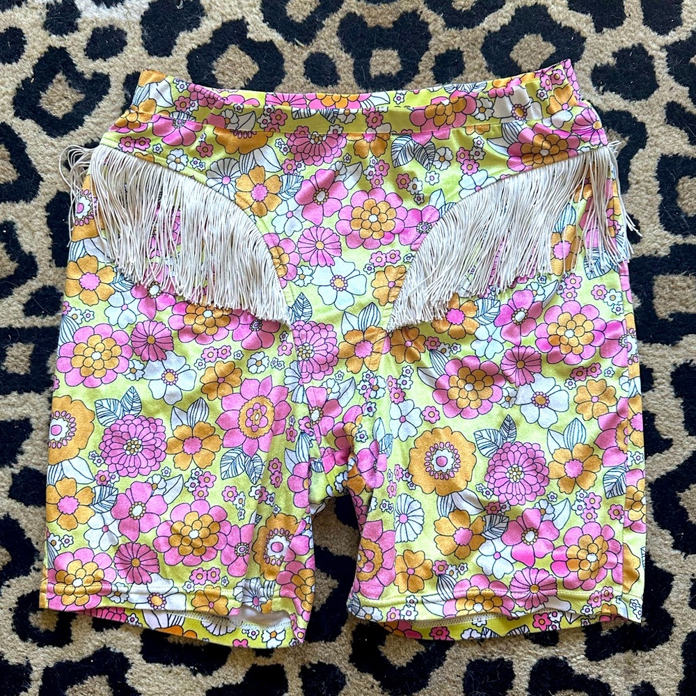 Fashion Brand Company velvet bike shorts with fringe